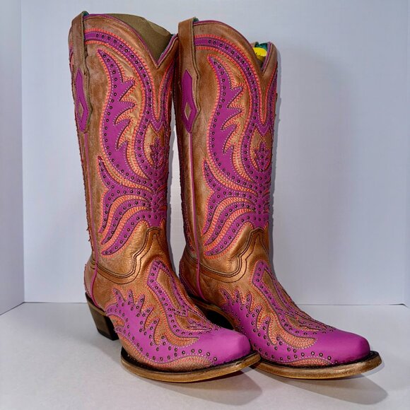 Women’s Corral Cowboy Boots 8M Pink Overlay Embroidery - Picture 1 of 10